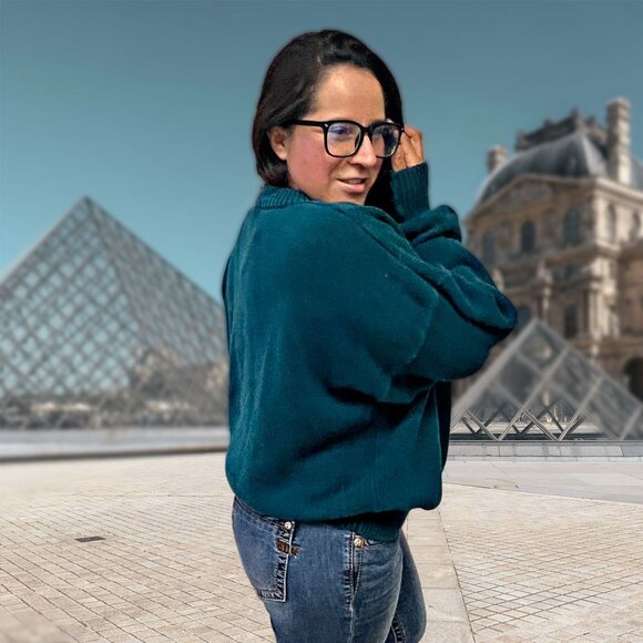 Structure Vintage Knitted Grandpa Sweater Embroidered Mock Neck Pullover Unisex - Picture 4 of 12